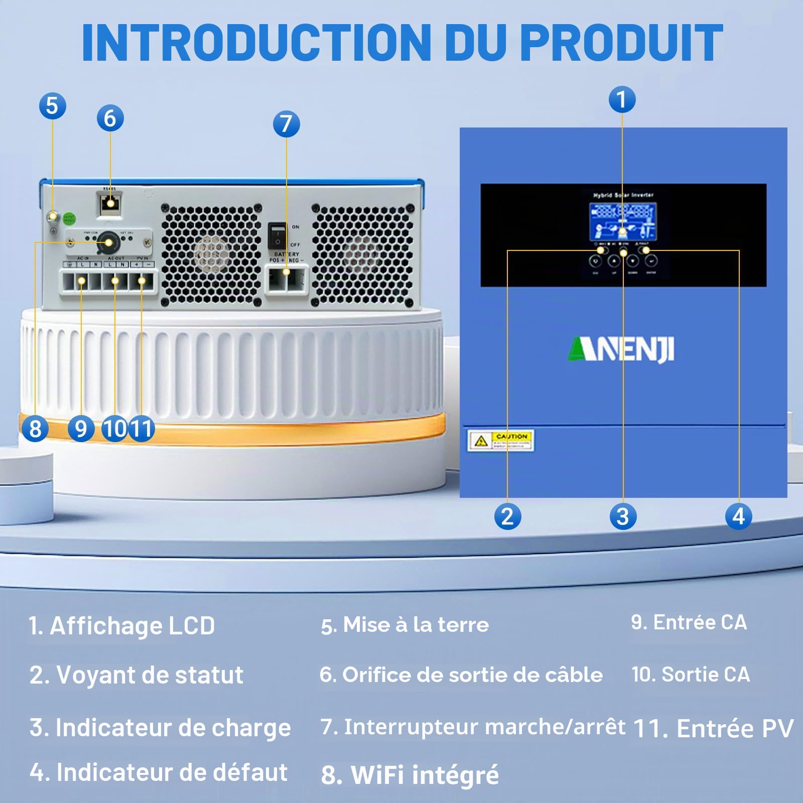 Onduleur Hybride Solaire 4200W 24Vdc à 230Vac Onduleur à Onde sinusoïdale Pure avec régulateur de Charge Solaire MPPT 100A, Tension d'entrée PV Max. 500V, pour Batteries Lithium 24V