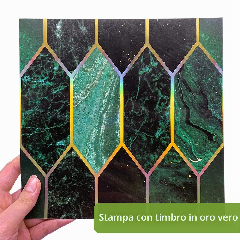 Alwayspon Piastrelle adesive da parete autoadesive, impermeabili, in PCV, per soggiorno, cucina, bagno, decorazione per la casa, 20 x 20 cm, doratura verde, 30 pezzi