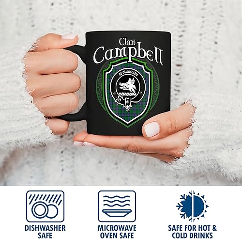 Miniatura 3 de Campbell Clan Crest  Taza de café negra con insignia familiar del clan escocés Campbell de 11 onzas