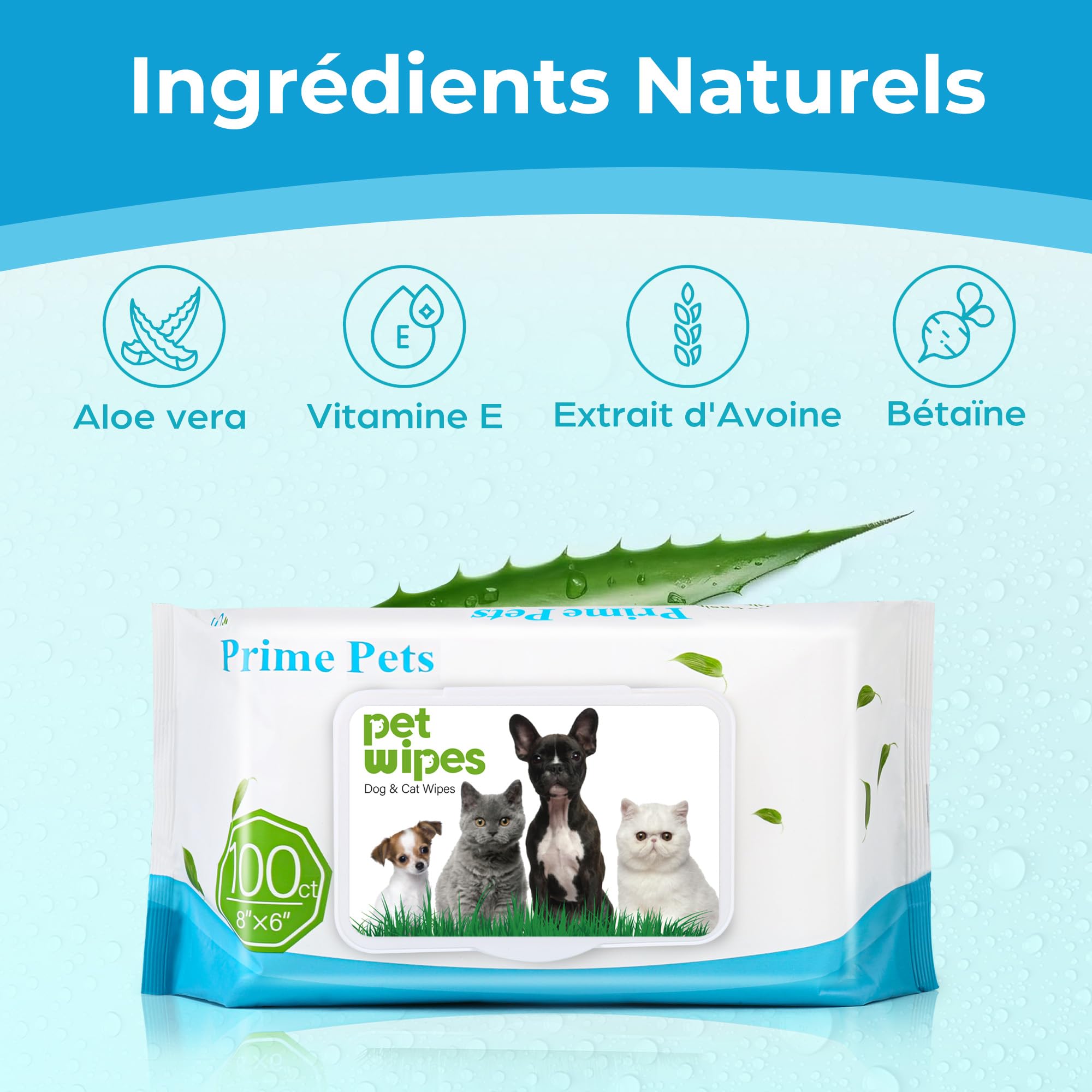 PrimePets Lingette Chien 600 Lingettes Nettoyantes pour Chiens Chats Animaux Domestique, Lot de 6 pour Nettoie Pattes Yeux Oreilles sans Parfum