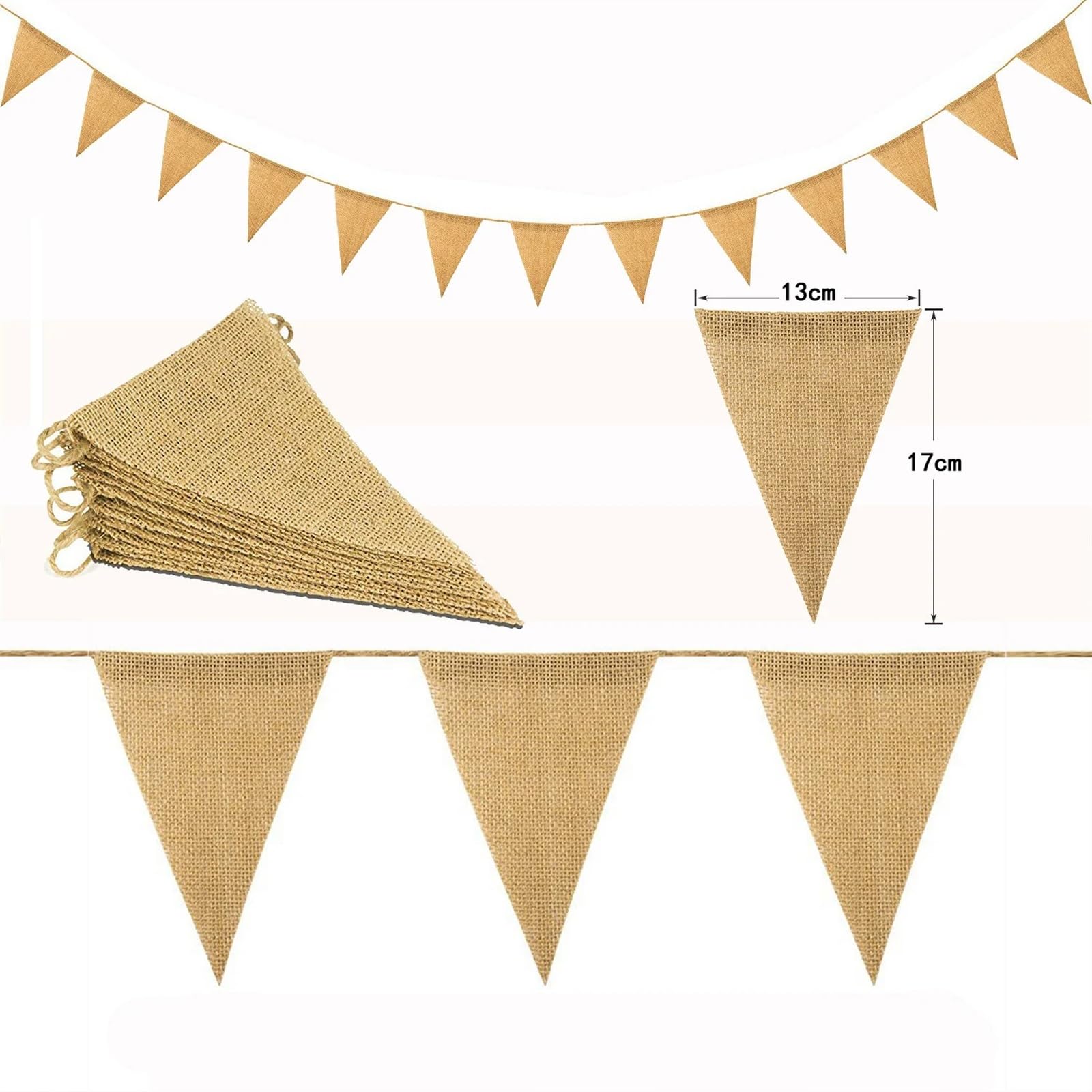 Dreieckige Bunting-Flaggen, Leinen, Jute, Wimpel, 2er-Pack, Party, Geburtstag, Hochzeit, Dekoration(2pcs)
