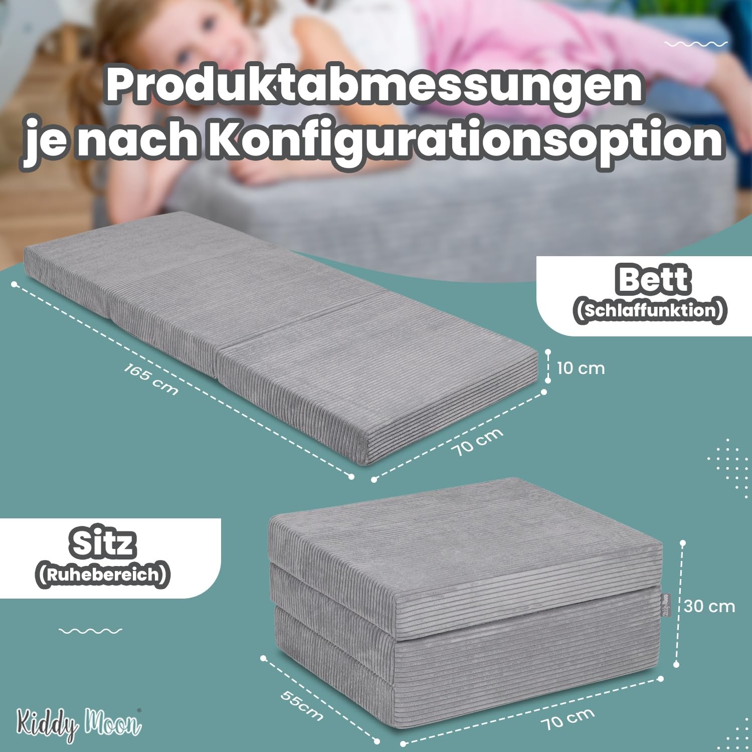 KiddyMoon Kinder Matratzen Aufklappen Aus Schaumstoff Kindermatratze Kleinkindmatratze Kinderzimmer Faltmatratze, Grün