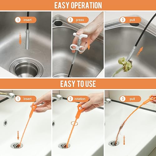 Miniatura 4 de Miai Home Paquete de 4 herramientas para eliminar obstrucciones de pelo de serpiente de drenaje de fregadero de 35.4 pulgadas de acero inoxidable y