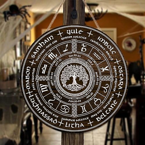 Miniatura 6 de Letrero de madera del año de rueda, letrero de bruja pagana de Sabbats, vacaciones de la Wicca, calendario Wicca, altar de julio, letrero celestial,