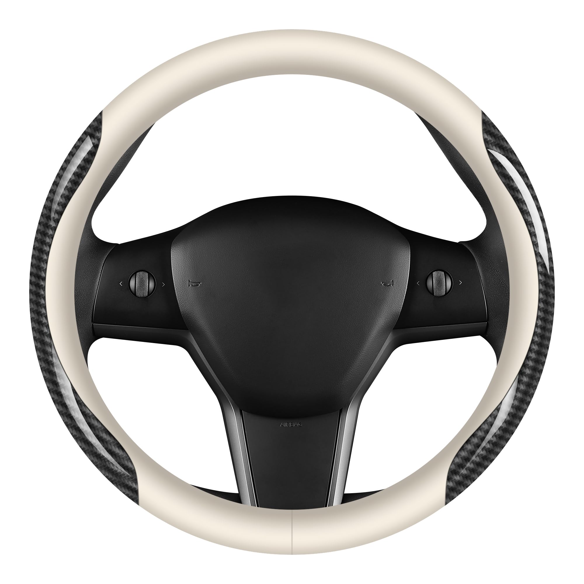 GOHI YANDA - Funda para volante de coche de cuero Nappa, fibra de carbono, interior deportivo, antideslizante, ultrafina, 15 pulgadas, universal, color blanco