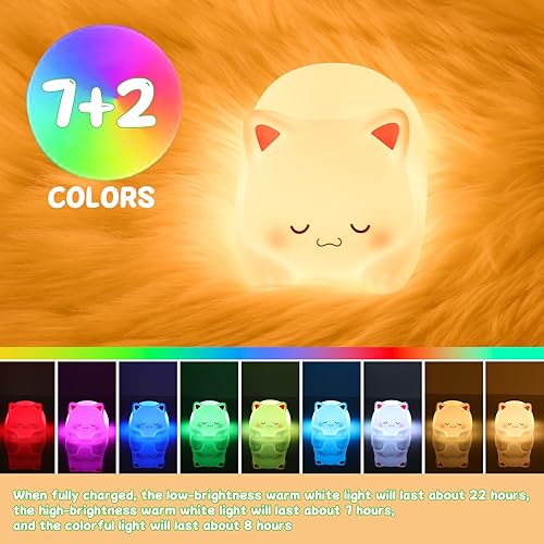Miniatura 3 de LOVERUIS Linda luz nocturna para niños, gato, luz nocturna para bebé, niña, luz nocturna blanda de 13 horas, luz de gatito, luz regulable, lámpara