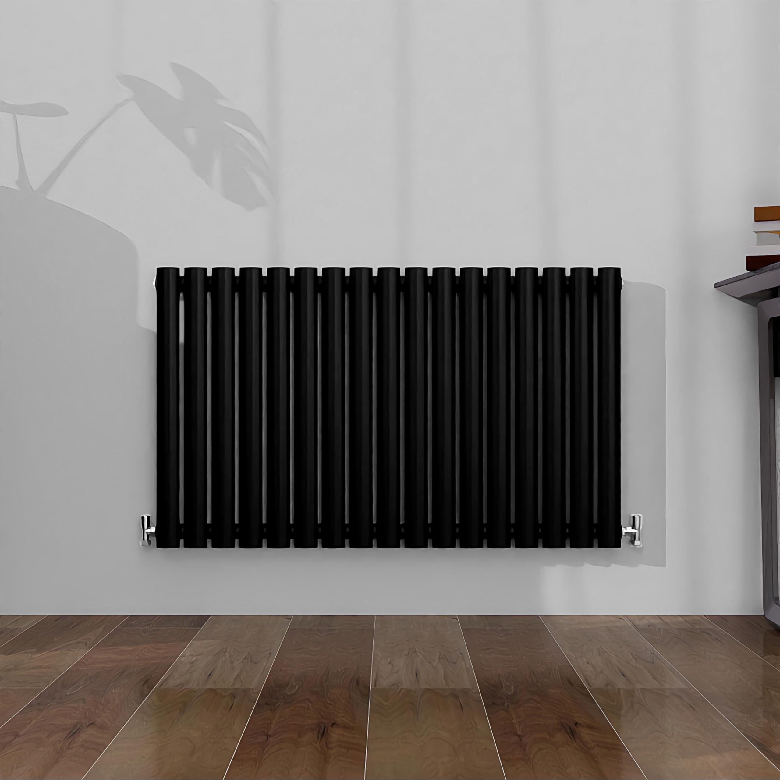 SLINE SANITARY Horizontal Oval Column Rradiator Bathroom Central Heating Black 600ร1003mm Single Panel Radiator