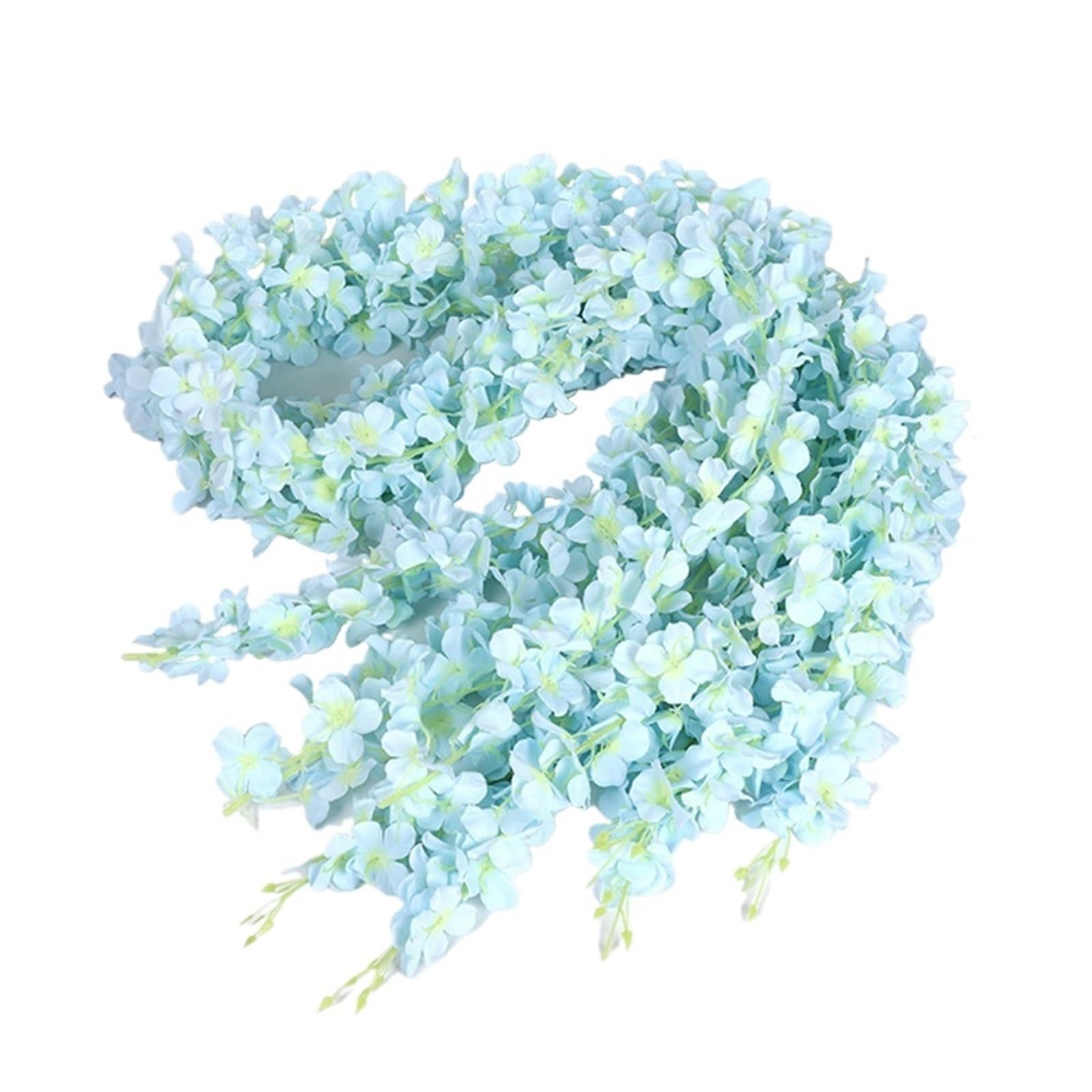 YUPLIODSX Artificial Flower Vine Simulated Cherry Blossom String Vine Ceiling Decoration Hanging Long Flower(Sky blue,2pcs)