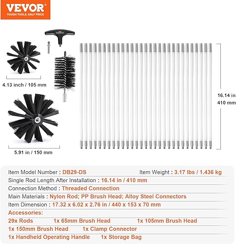 Miniatura 7 de Kit de limpiador de ventilación de secadora de 29 piezas de 40 pies, incluye 3 tamaños diferentes, cepillo flexible para trampa de pelusas, cepillo