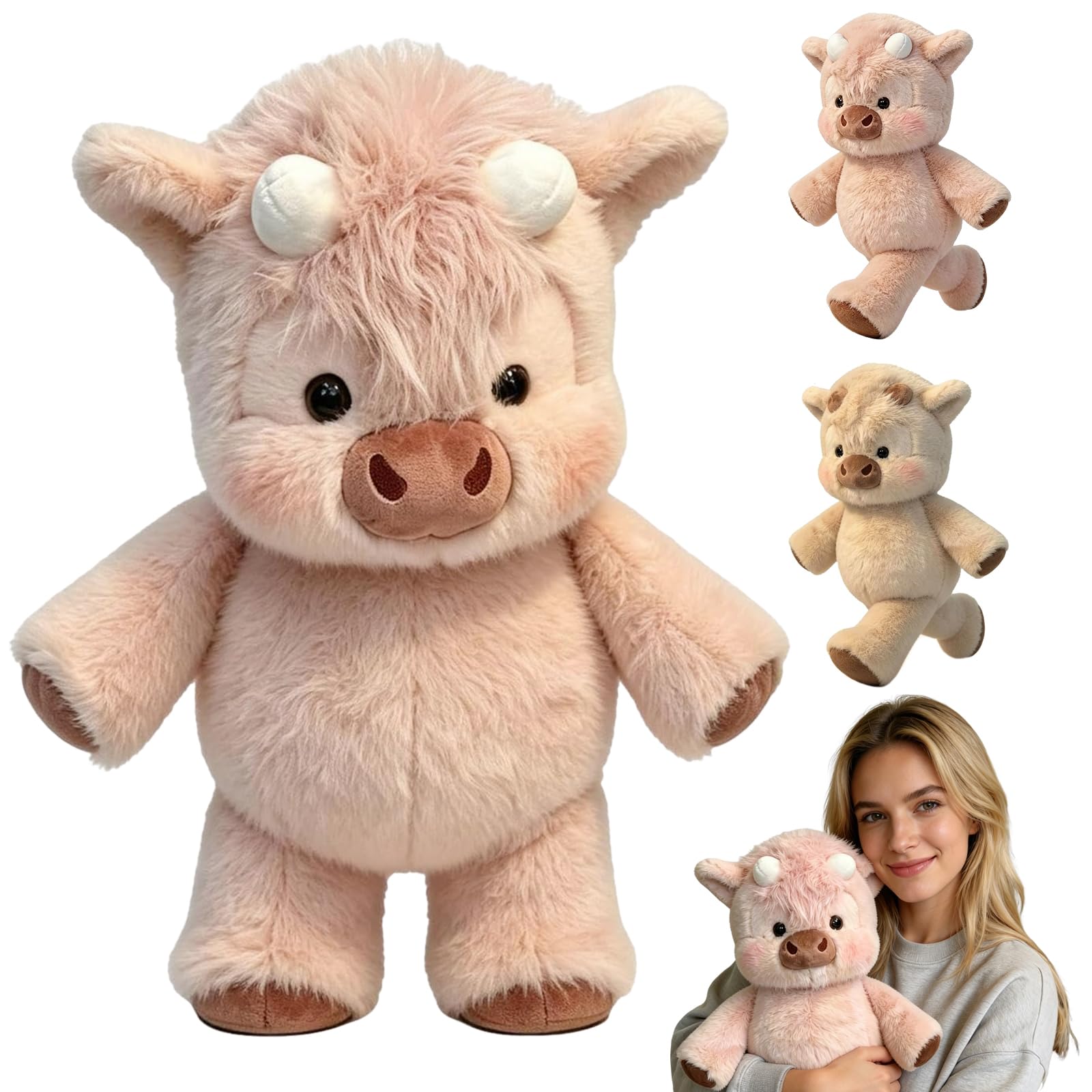Peluche Che Corre, 45cm Peluche di Cinghiale, Peluch Mucca, Vitello Che Corre Morbido Giocattolo, Adorabile Animale Peluche Muccas Pelosa, Bambola Collezione Forma Pecora Cartone Peluch Animato (Rosa)