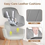 Chaises hautes pour bébés et tout-petits,3 en 1 Chaise haute convertible en bois, Chaise haute bébé avec jambes réglables,5 harnais pointu, repose-pieds, lave-vaisselle et coffre-fort & PU cuir Coussin, Gris
