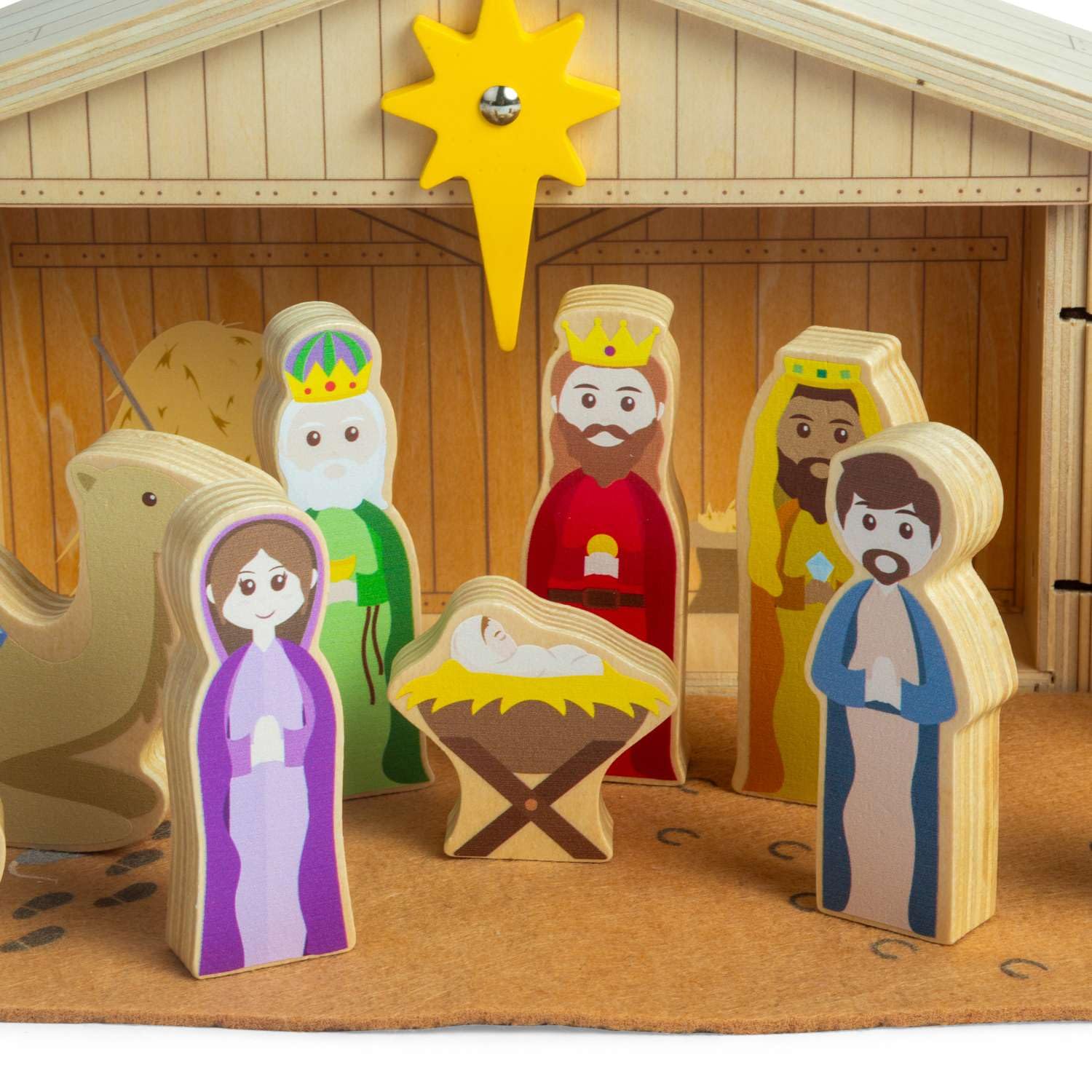 Bigjigs Toys Krippen-Set, 13-teiliges traditionelles Holz-Krippenspiel