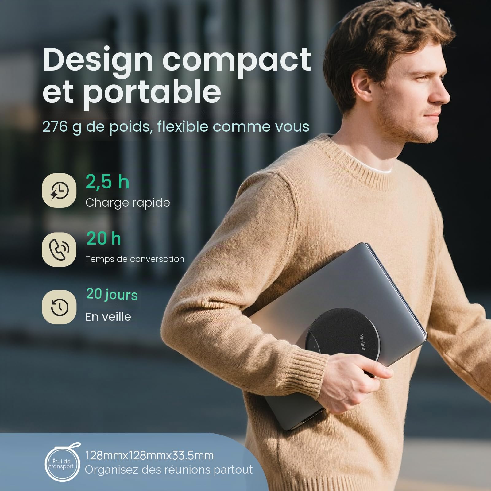 Yealink SP92 Enceinte Portable Conférence, Enceinte Bluetooth Haut-Parleur avec dongle, Microphone antibruit IA, autonomie d'appel de 20 Heures, Portée de 100 Pieds pour Petite Salle de réunion