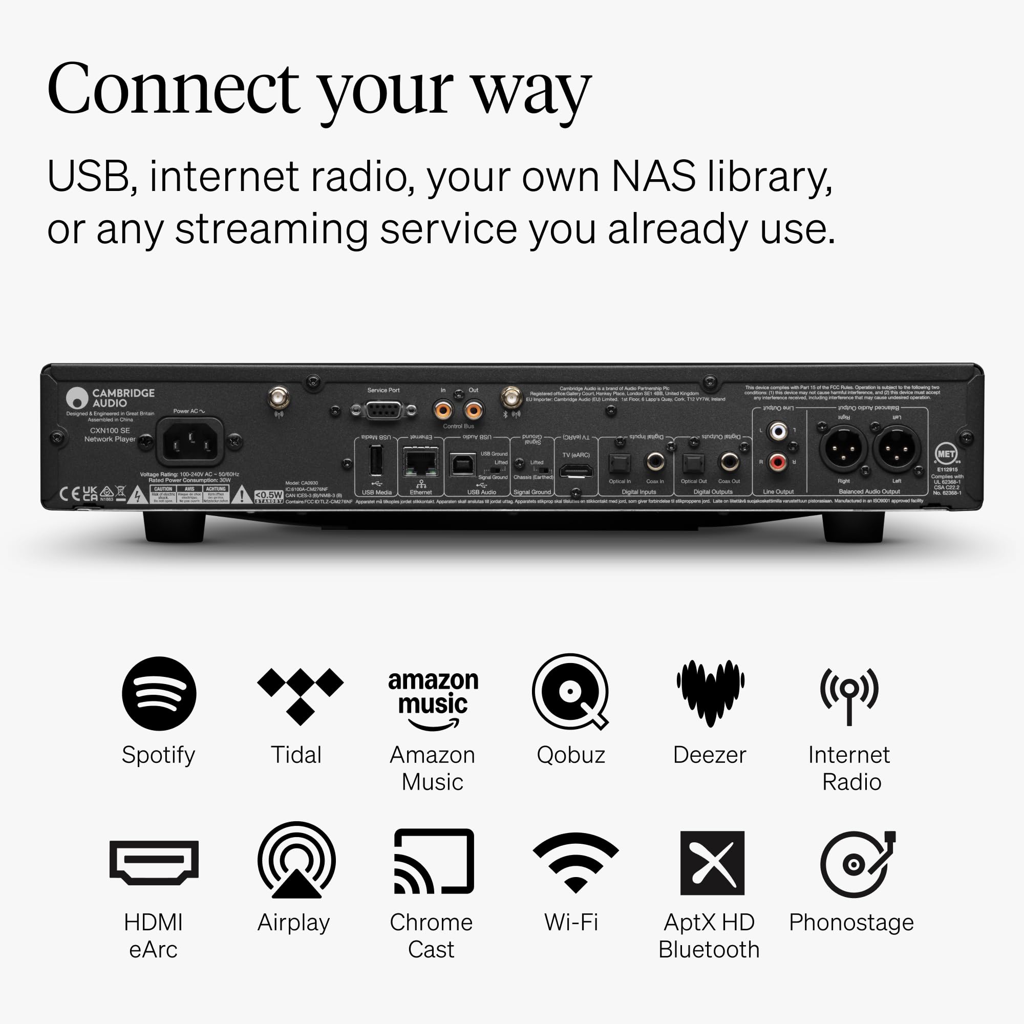 Cambridge Audio CXN100 SE – Hochauflösender WLAN-Netzwerk-Audio-Player & Streamer mit StreamMagic Gen 4, Chromecast Built-in, AirPlay 2, HDMI eARC, Bluetooth aptX HD, Sabre Reference DAC – Lunar Grey