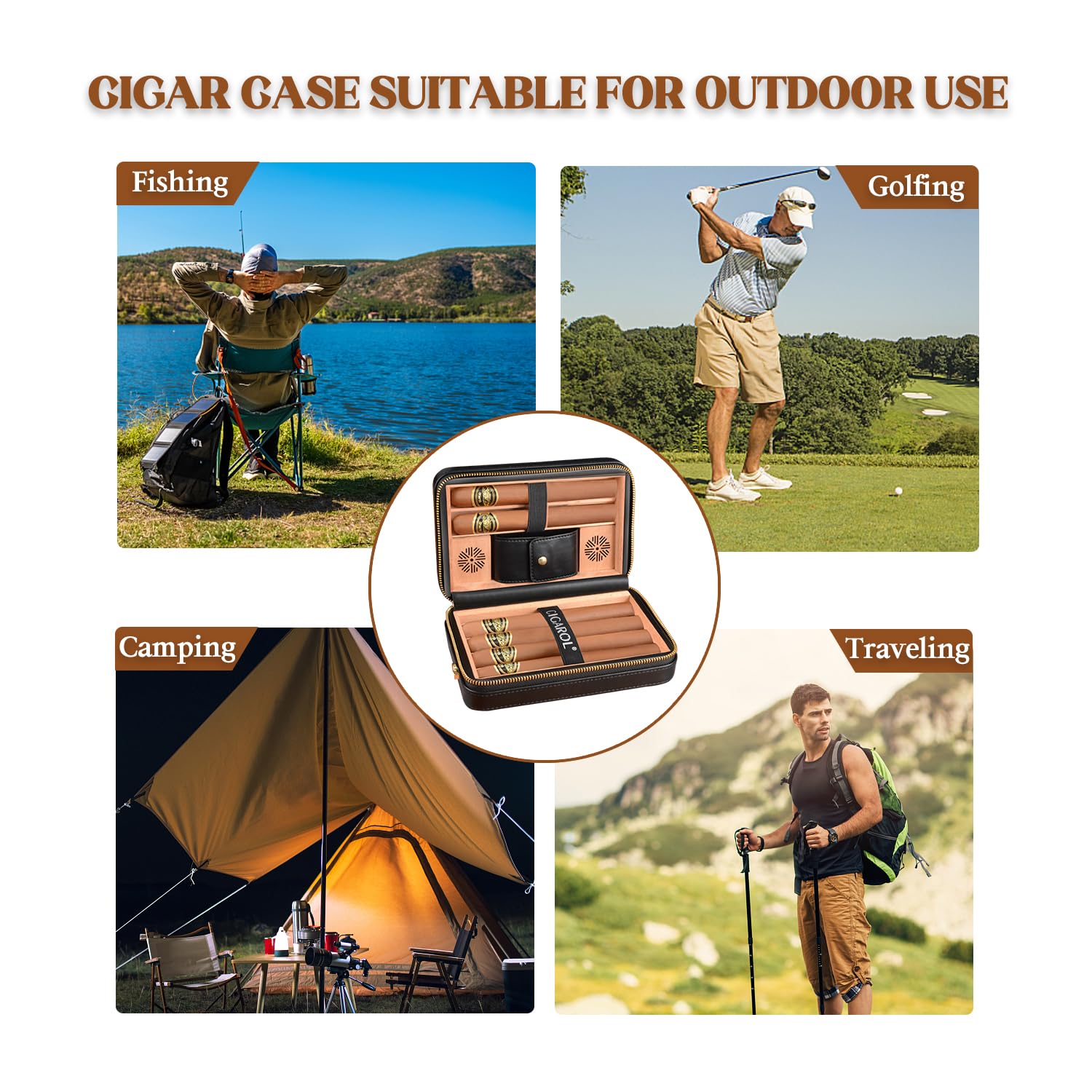Porta Sigari, Humidor Sigari con Accendini, Portatile Portasigari in Pelle da Viaggio con Umidificatore per 6 Sigari, Perfetto Regalo per Uomo (Sigaro Non Incluso)
