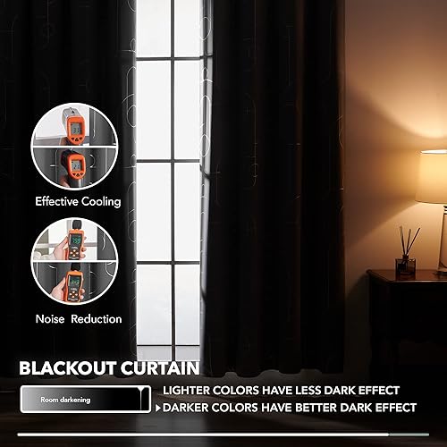 Miniatura 3 de Deconovo Blackout Curtains for Bedroom & Living Room, Thermal Insulated, Room Darkening Drapes, Geometric, Grommet Top, 2 Panels, Light Grey, 52W x
