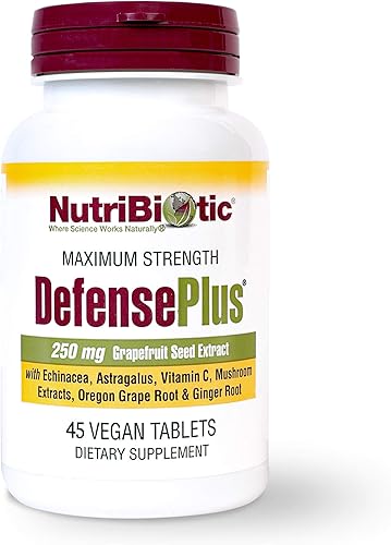 NutriBiotic DefensePlus, 45 tabletas  Apoyo inmunológico 11 en 1 con vitamina C, zinc, extracto de semilla de pomelo, equinácea, raíz de astrágalo y