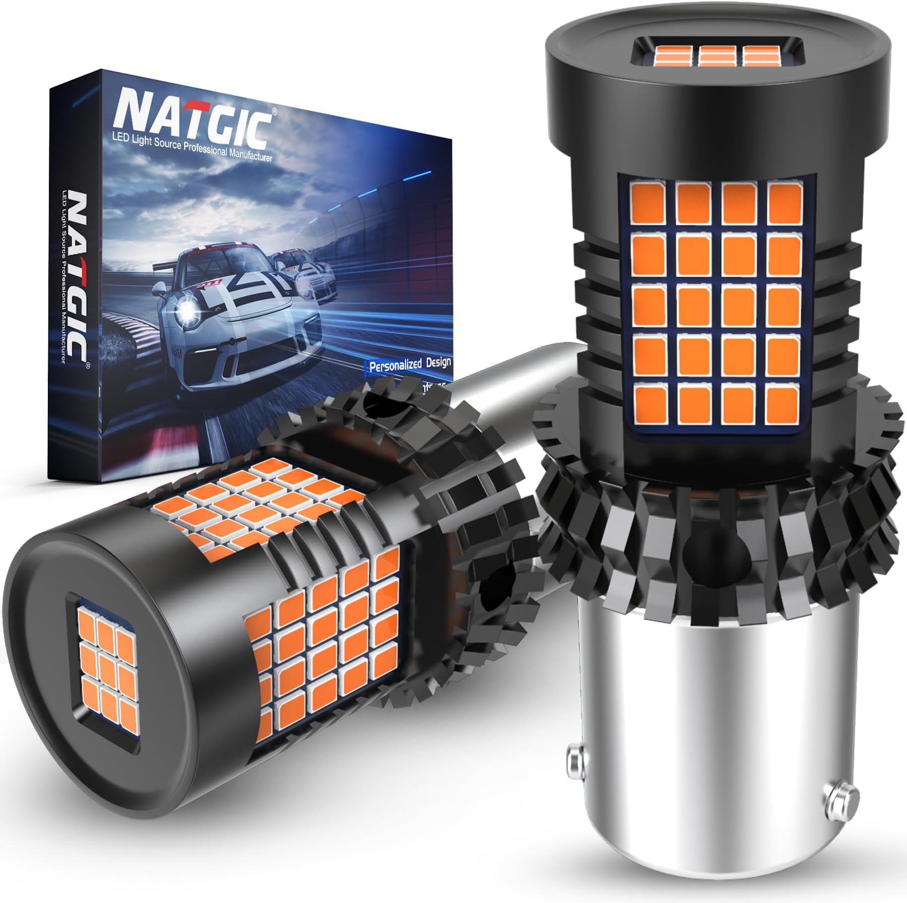 Amber BAU15S PY21W LED Bulbs Yellow Canbus Error Free Turn Signal Light Built-in Resistor No Hyper Flash No Error For Blinker Light Indicator Light Side Marker Light 2000Lm 21W(Pack Of 2)