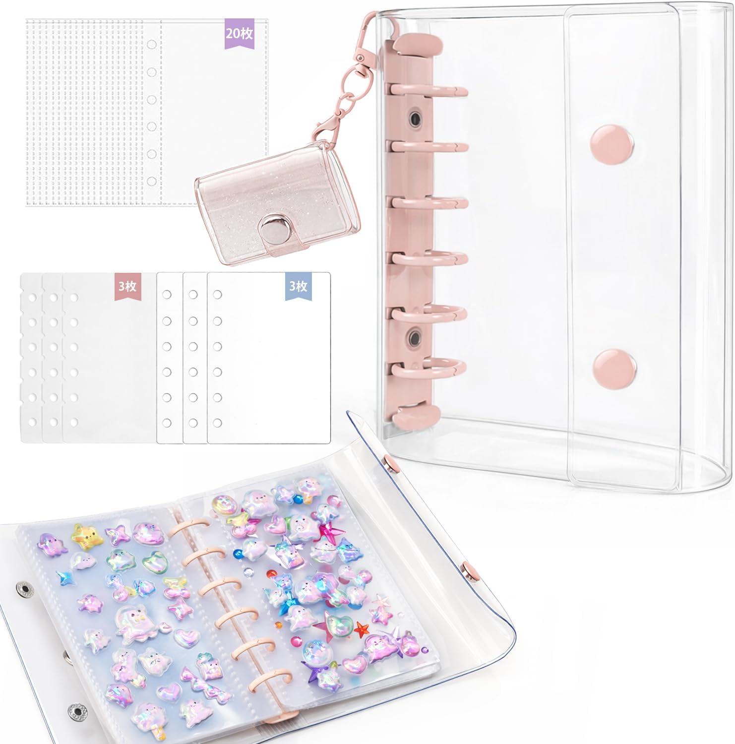 Seal Notebook, a7 Transparent, Clear Binder, Large Capacity, Sealing Book, Removable, Girls, Mini Notebook, Push Purpose, Photo Storage, Adult Transparent Book, Pink