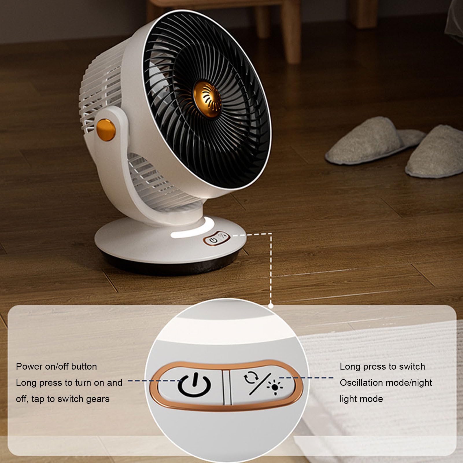 EMUKOEP Ventilador Oscilante de Montaje en Pared con Luz Nocturna, Ventilador Personal de 4 Velocidades para Oficina en Casa