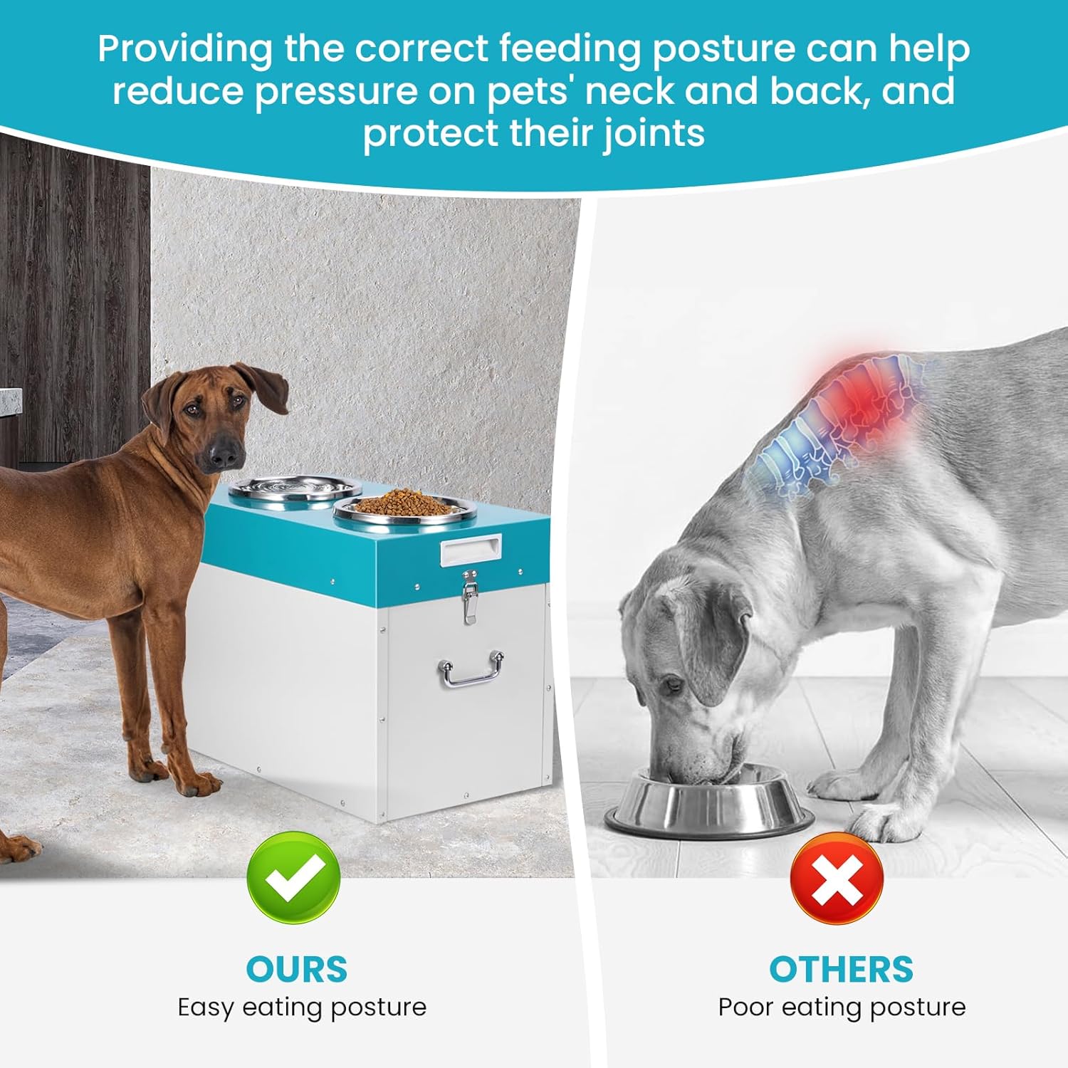 Elevated Dog Bowls with Storage Large Breed 15" H Raised Dog Bowl, 2 in 1 Pet Food Storage Container & Feeder, Galvanized Steel Pet Feeder Feeding Station, Holds Up to 45lbs (L)
