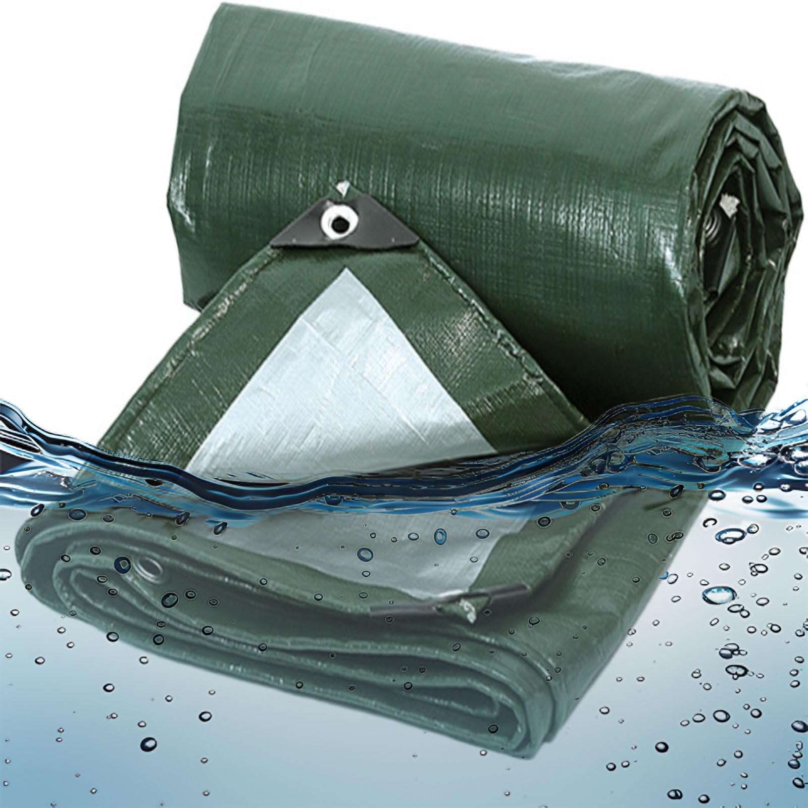 Tarpaulin Waterproof Heavy Duty 380 x 440 cm Weatherproof Snow Dust UV Cover Tarp Ground Sheet Reinforced Eyelets, Tear Resistant for Garden Furniture Camping, Green