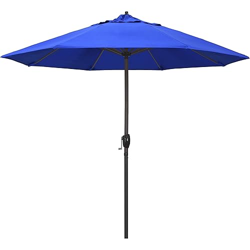 California Umbrella 9' Rd Sunbrella Aluminum Patio Umbrella, Crank Lift, Auto Tilt, Bronze Pole, Pacific Blue