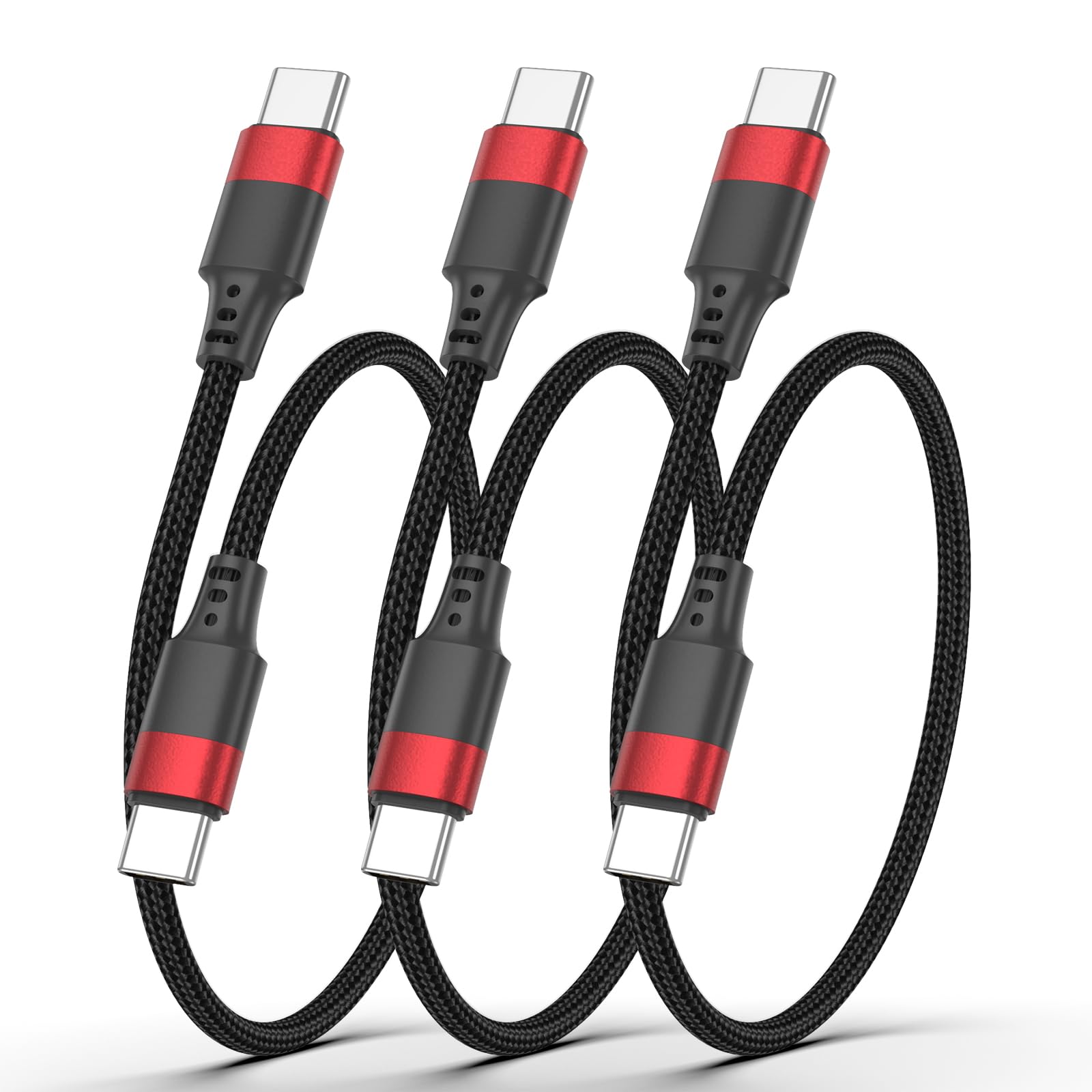 Ladekabel, USB C auf Typ C, geflochten, 30,5 cm USB-C-Datenübertragungskabel, kurzes Typ-C-Android-Ladekabel für Galaxy S24/S23/S22, Pixel 8, One Plus 12, iPhone 15/16, Ladestation, 3 Stück