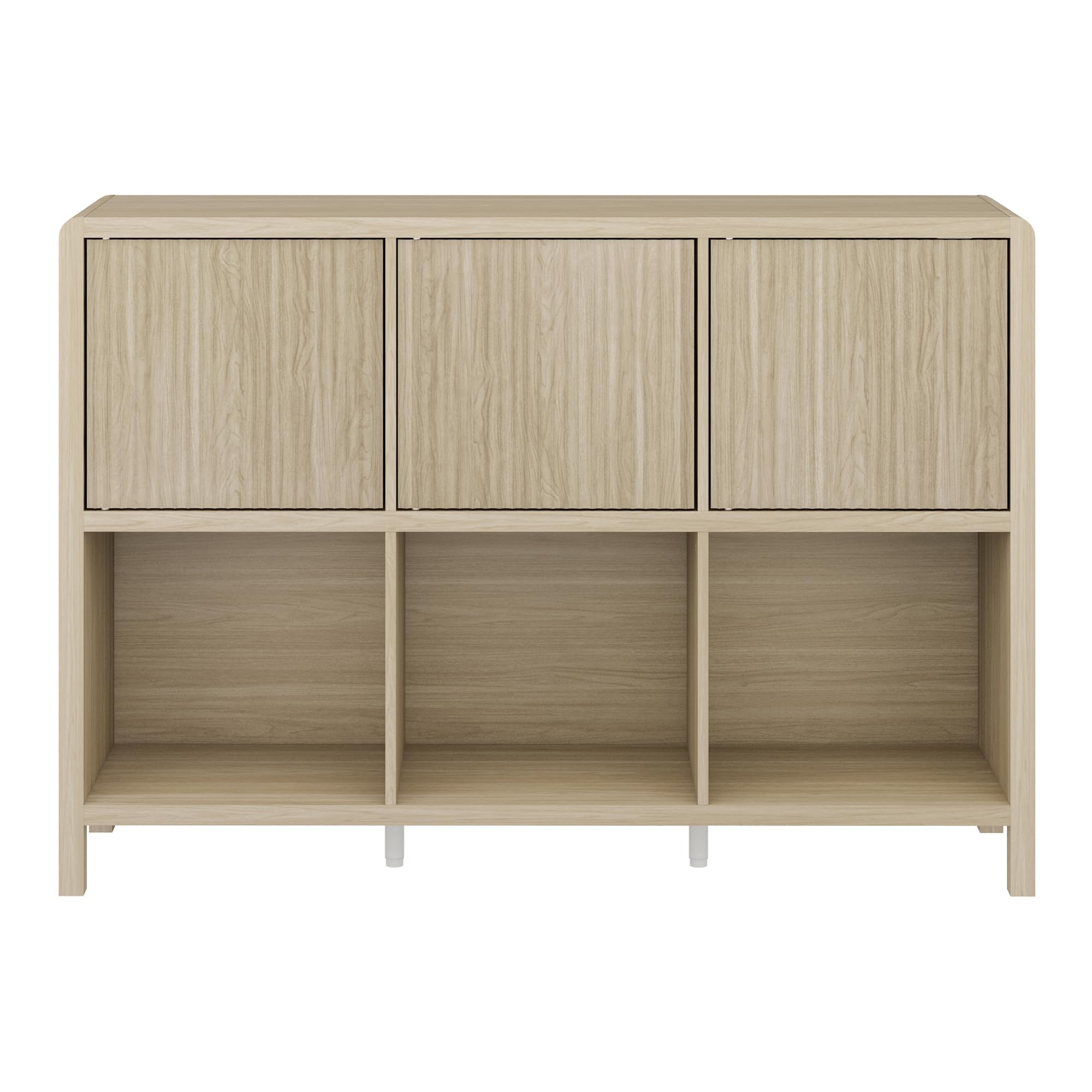 [en.casa] Sideboard Lukkodso Wohnzimmerschrank mit 3 Türen Push-to-Open Kommode mit 6 Fächern 77 x 110 x 30 cm Eicheoptik