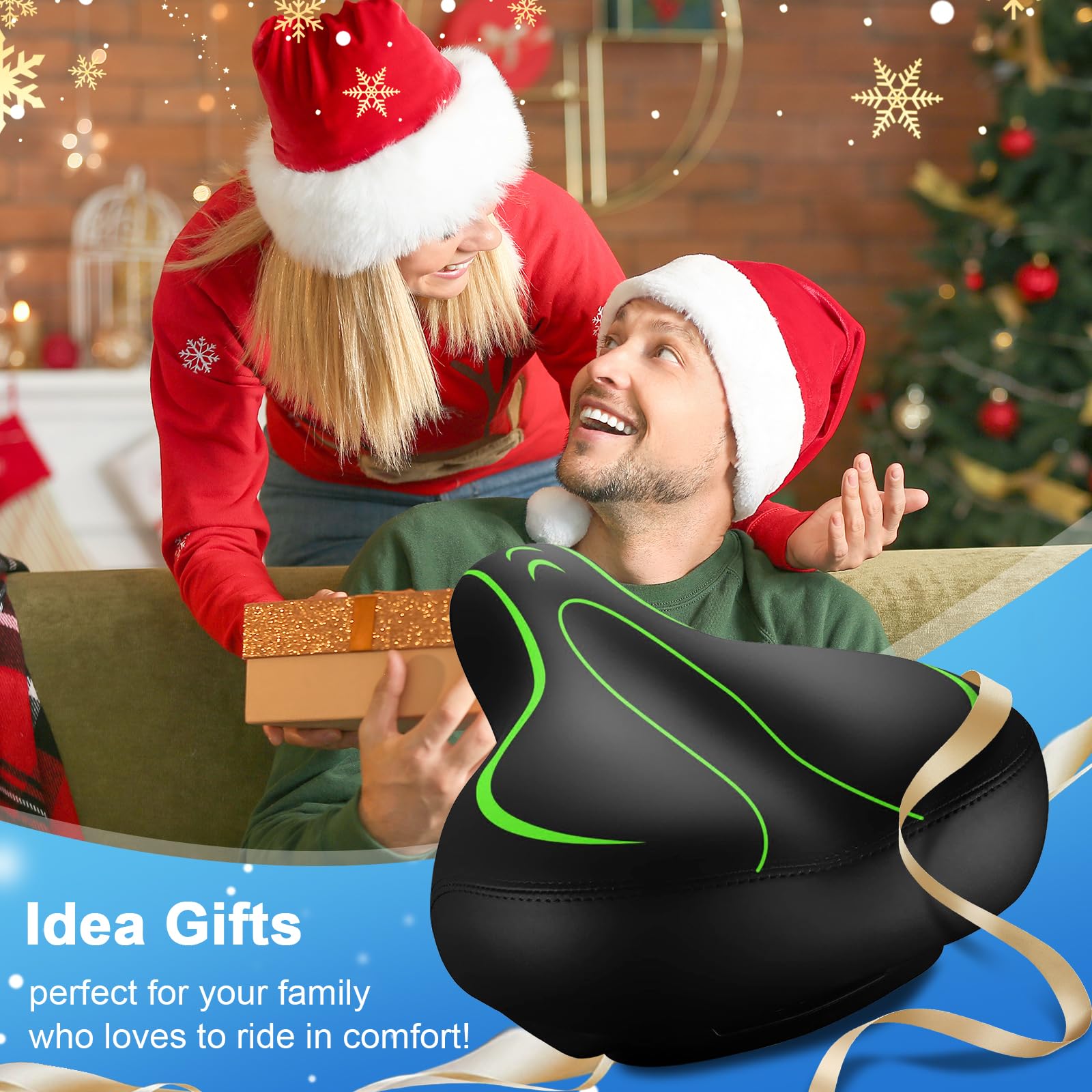 Selle de vélo surdimensionnée, confortable - Selle de vélo universelle de rechange - Siège de vélo en cuir imperméable avec mousse à mémoire de forme rembourrée - Selle de vélo pour homme/femme