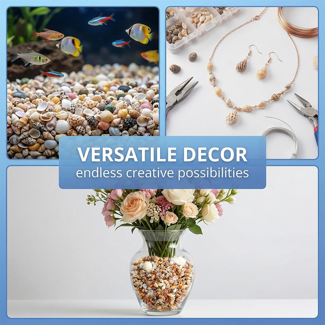 Mini Coquillages Naturels Mélangés, Lot d'environ 200 Pièces Non Percées pour Décoration Maison, Aquarium, Remplissage Vase & Bricolage DIY