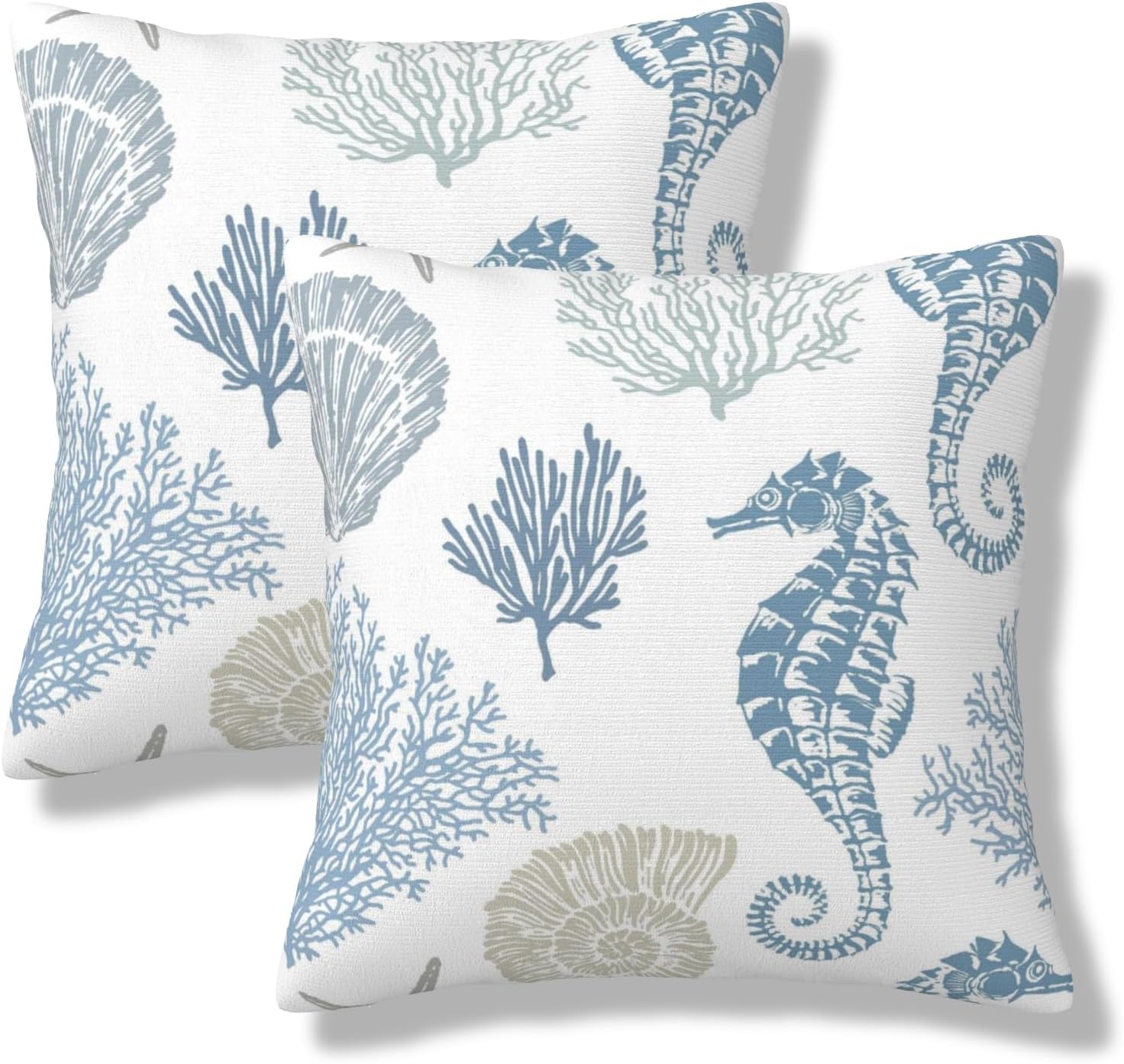 Nautical Coastal Throw Pillow Covers 18x18 Set of 2 Short Plush Pillows Case Square Cushion Cover Decorative Pillowcases for Bed Couch