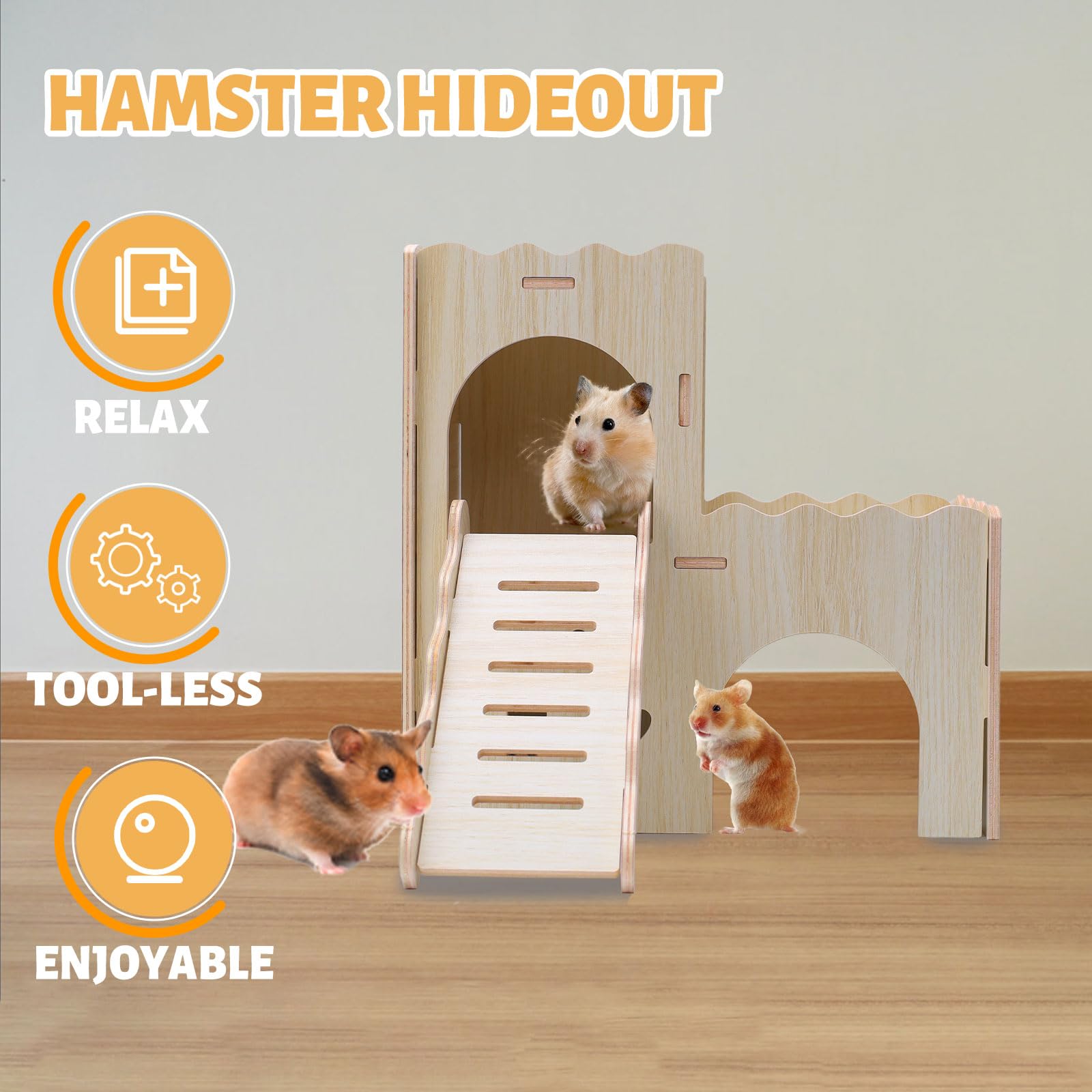 Holz Meerschweinchen Schloss Meerschweinchen Holzversteck mit Höhlentreppe Meerschweinchen Käfig Zubehör für Hamster (002)