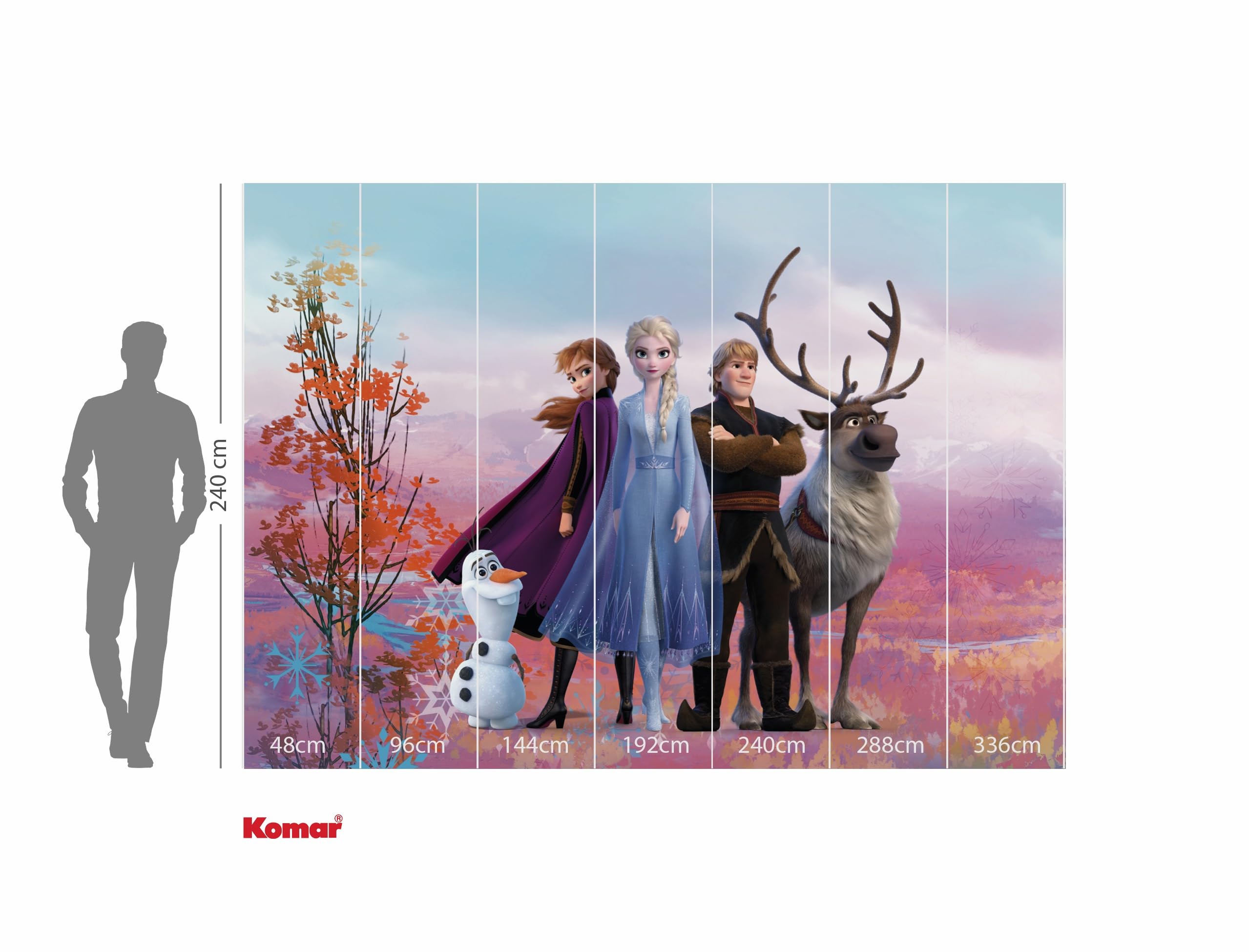 Komar Vlies Fototapete - Frozen Iconic - Größe 336 x 240 cm - Disney, Kinderzimmer, Anna, Elsa, Tapete - Bahnbreite 50 cm