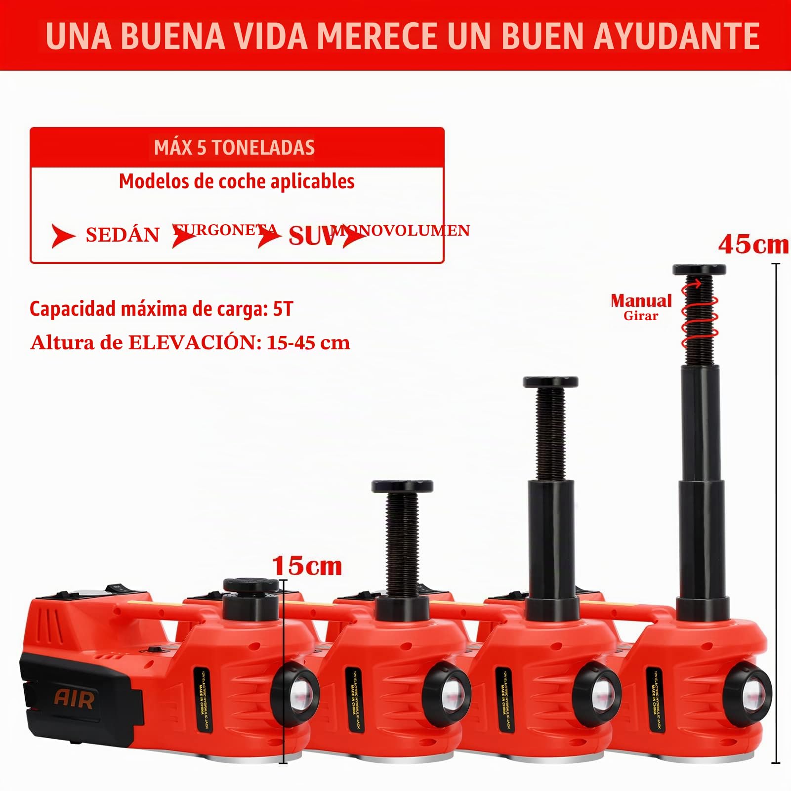 Mejorado Juego de Gato Hidráulico Eléctrico, 5T 12 V Gato Elevador Eléctrico, Juego de Gato Hidráulico, Cambio de Neumáticos, Llave de Impacto para SUV, Furgoneta, Garaje, Llave de Impacto