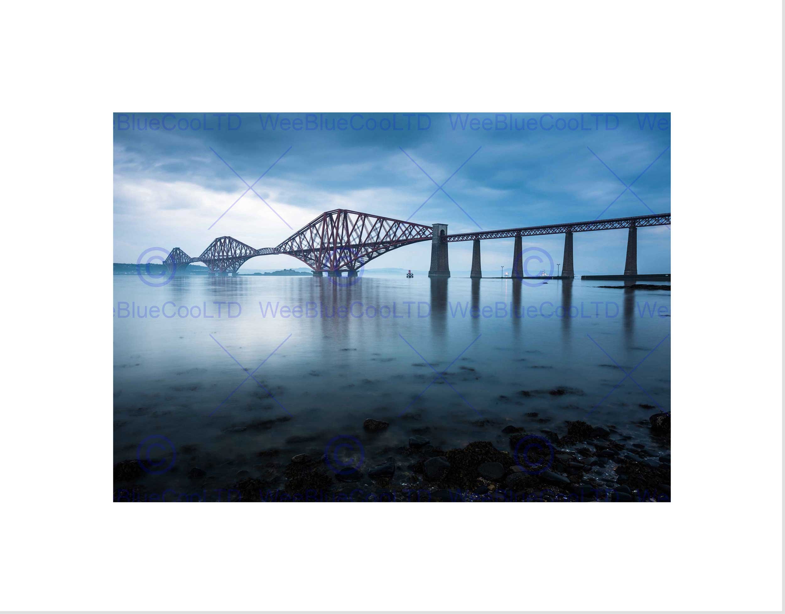 Wee Blue Coo Landmark Forth Bridge Misty Edinburgh Scotland Wall Art Print