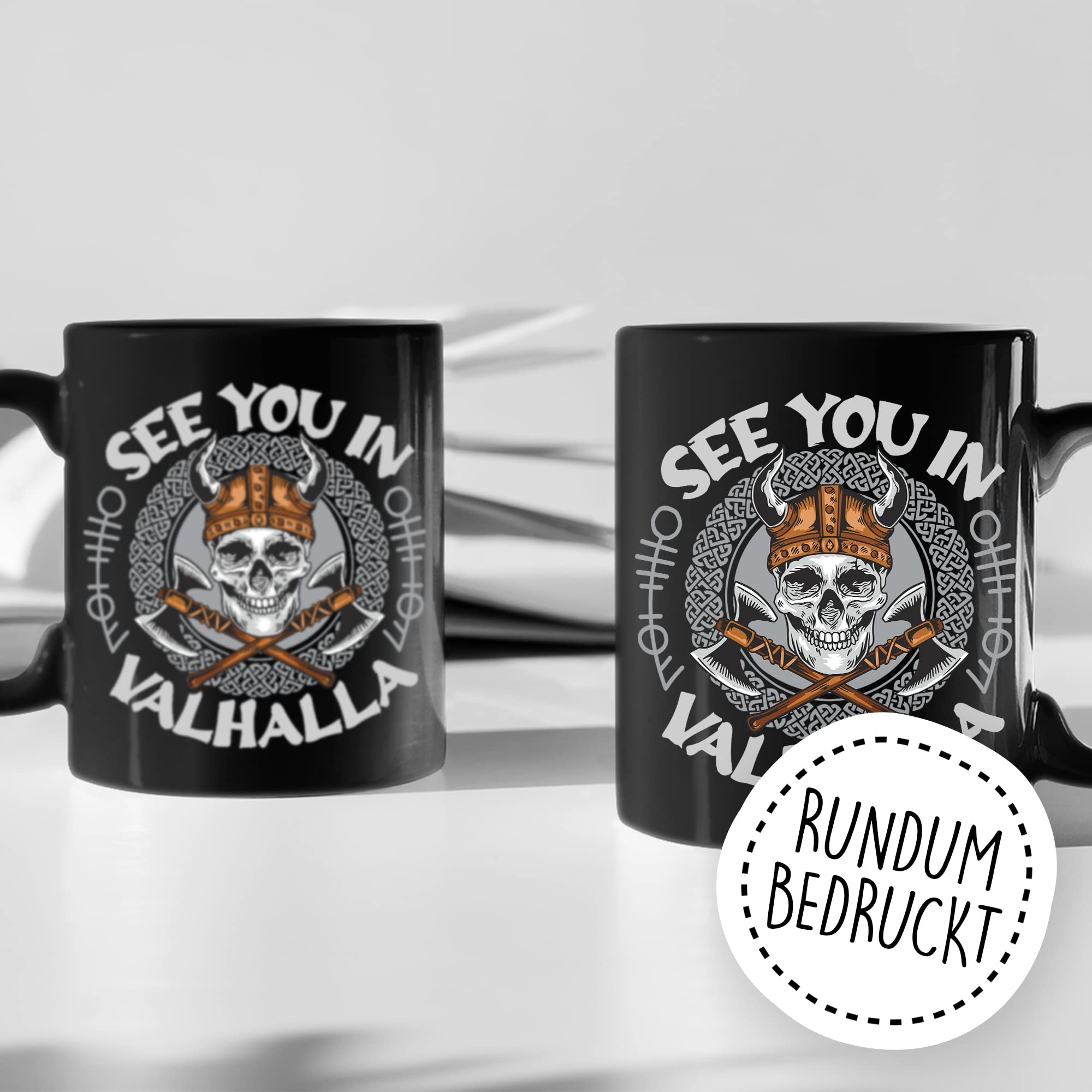 Tazza Vikinga 330ml - 'Valhalla Is Waiting' - Tazza Da Caffè Nera Con Rune - Regalo Mitologia Nordica - 2