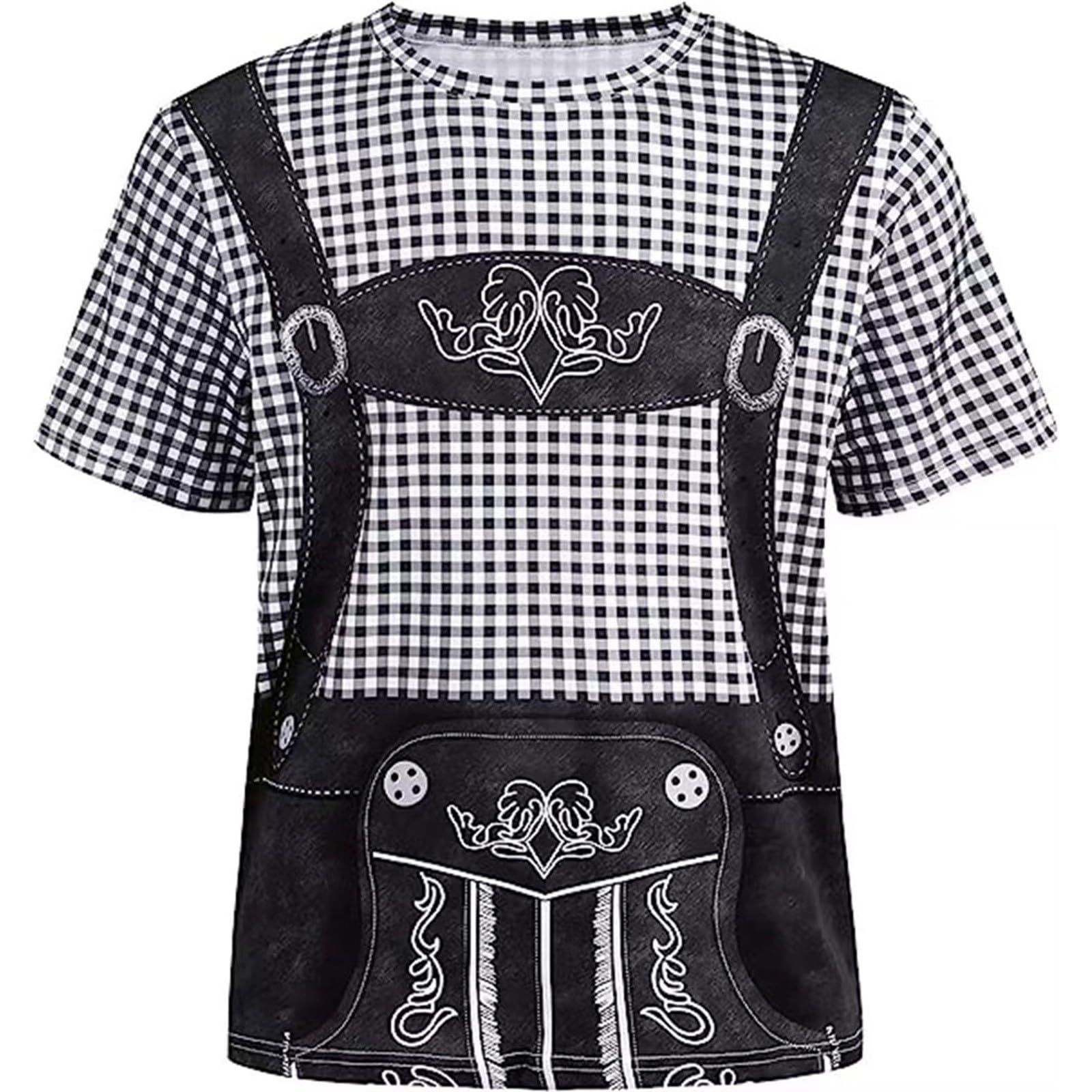 Adult Ladies Oktoberfest Beer Girl Bavarian Fancy Dress Costume Short Sleeve Crew Neck Plaid Print Oktoberfest Light Brown Tee Shirt Top Blouse German Dirndl Blouse Lederhosen Outfit