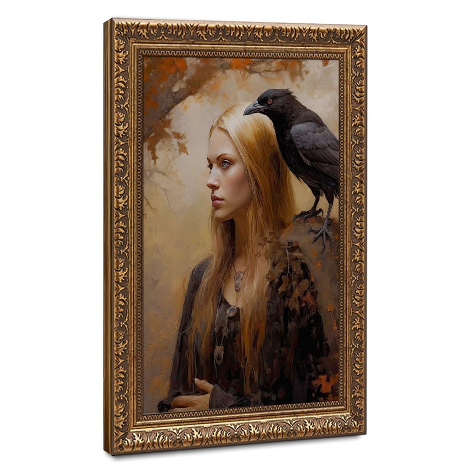 Bareronor Moody Witch And Raven Canvas Poster Bedroom Decor Landscape Office Room Decor Gift 24" L X 36" W