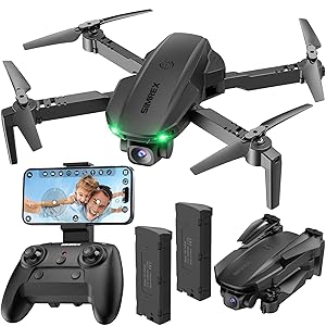 SIMREX Dron con cámara de 1080P para niños y adultos, mini cuadricóptero RC plegable, inicio con una tecla, vuelo de punto de ruta, modo sin cabeza, seguimiento automático, giro 3D, 3 velocidades, 2