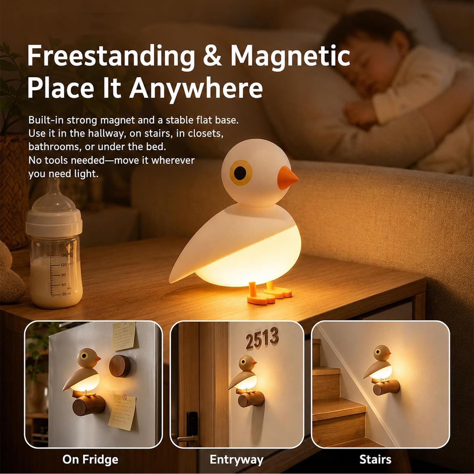 Luce notturna per uccelli con sensore di movimento, lampada LED (A+B) | magnetica con controllo touch, lampada da parete ricaricabile con timer dimmerabile, facile installazione per camera