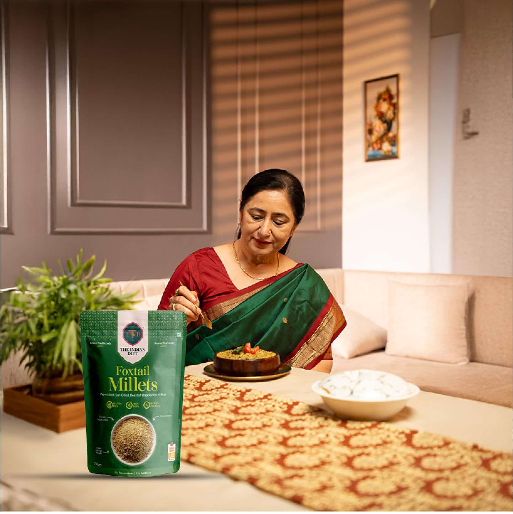 The Indian Diet Pre-Soaked Unpolished Positive Foxtail Millet Grain | Kangni / Kakum /Navani / Korralu/ Korra / Thinai | Gluten Free Natural Rice Substitute | Pack of (2 × 450 g) | High Plant Protein and Fibre | Low GI 1