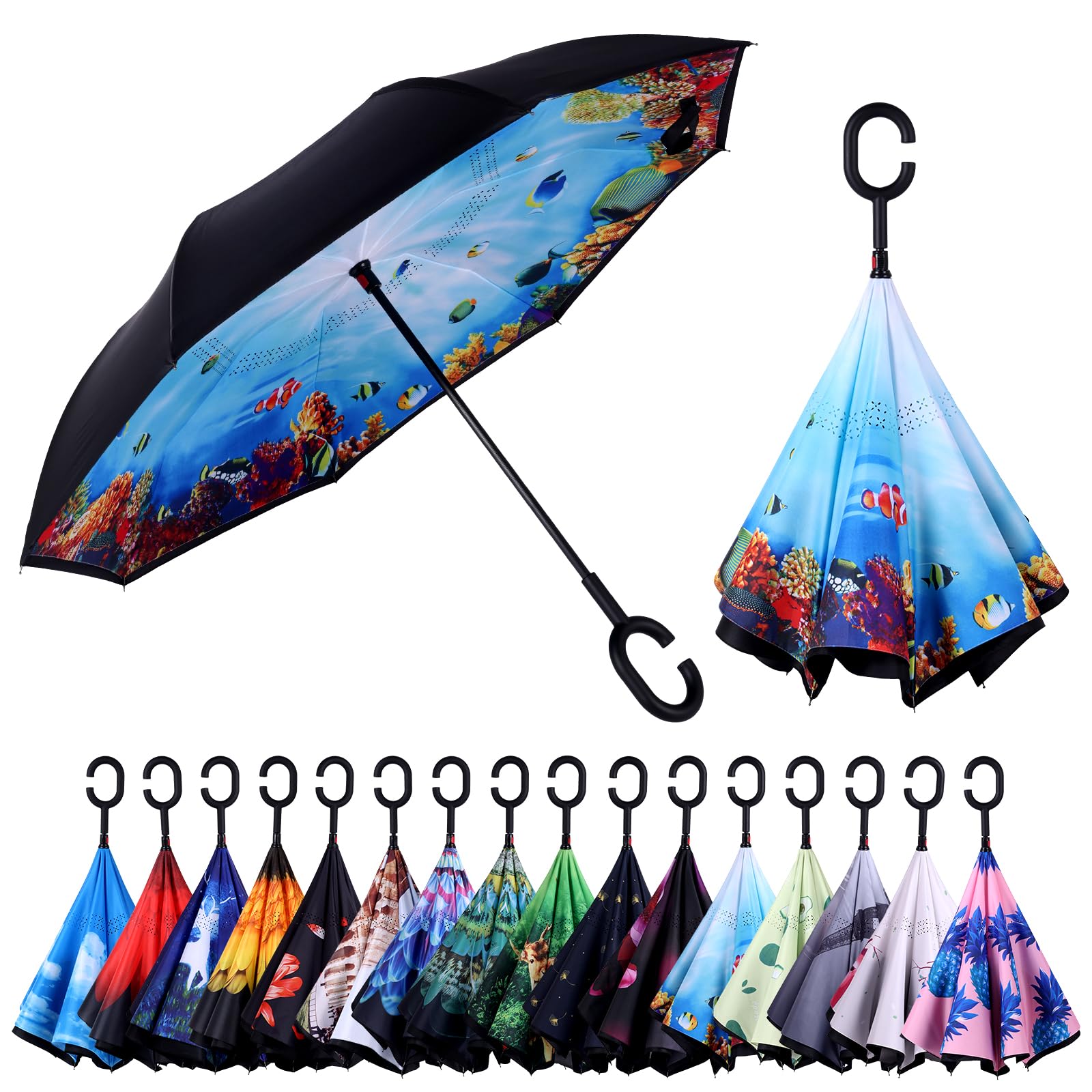 Wxjiahetai Inverted Umbrella,Windproof Reverse Umbrellas for Rain with Reversible Inside-Out Design Large Upside Down Umbrella for Women & Men with
