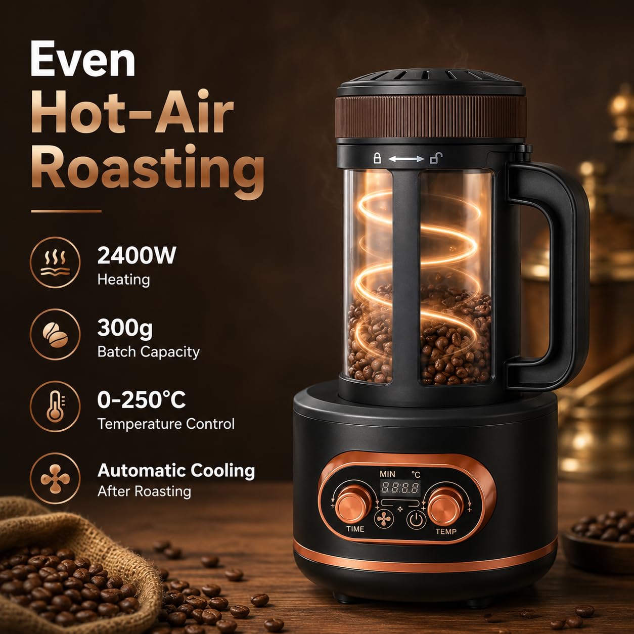 Macchina elettrica del controllo della temperatura del torrefattore 300g del caffè 2400W