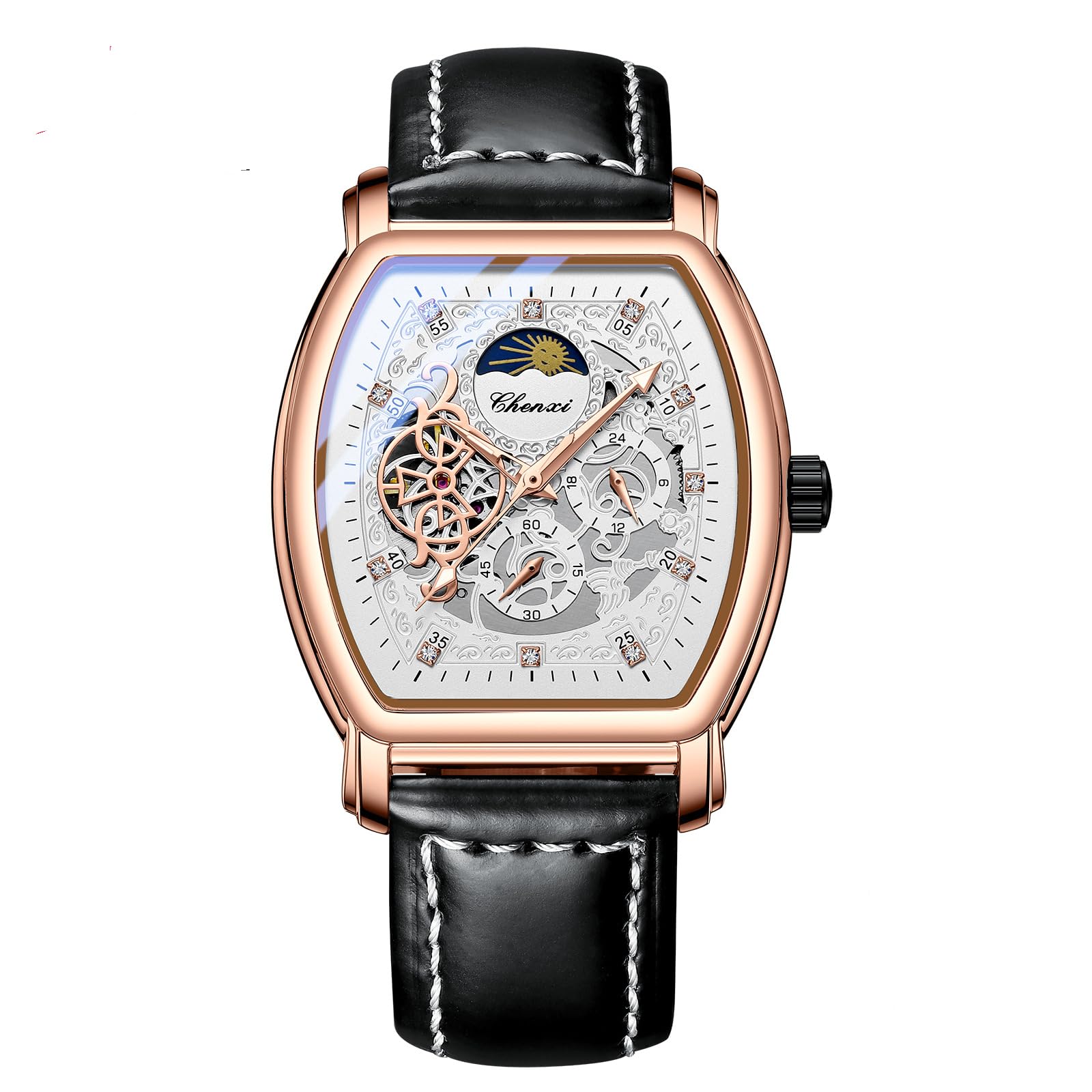 Herrenuhren, automatische mechanische Uhr, Business-Datumsuhr, mechanische Tourbillon-Mode, Lederuhren für Herren