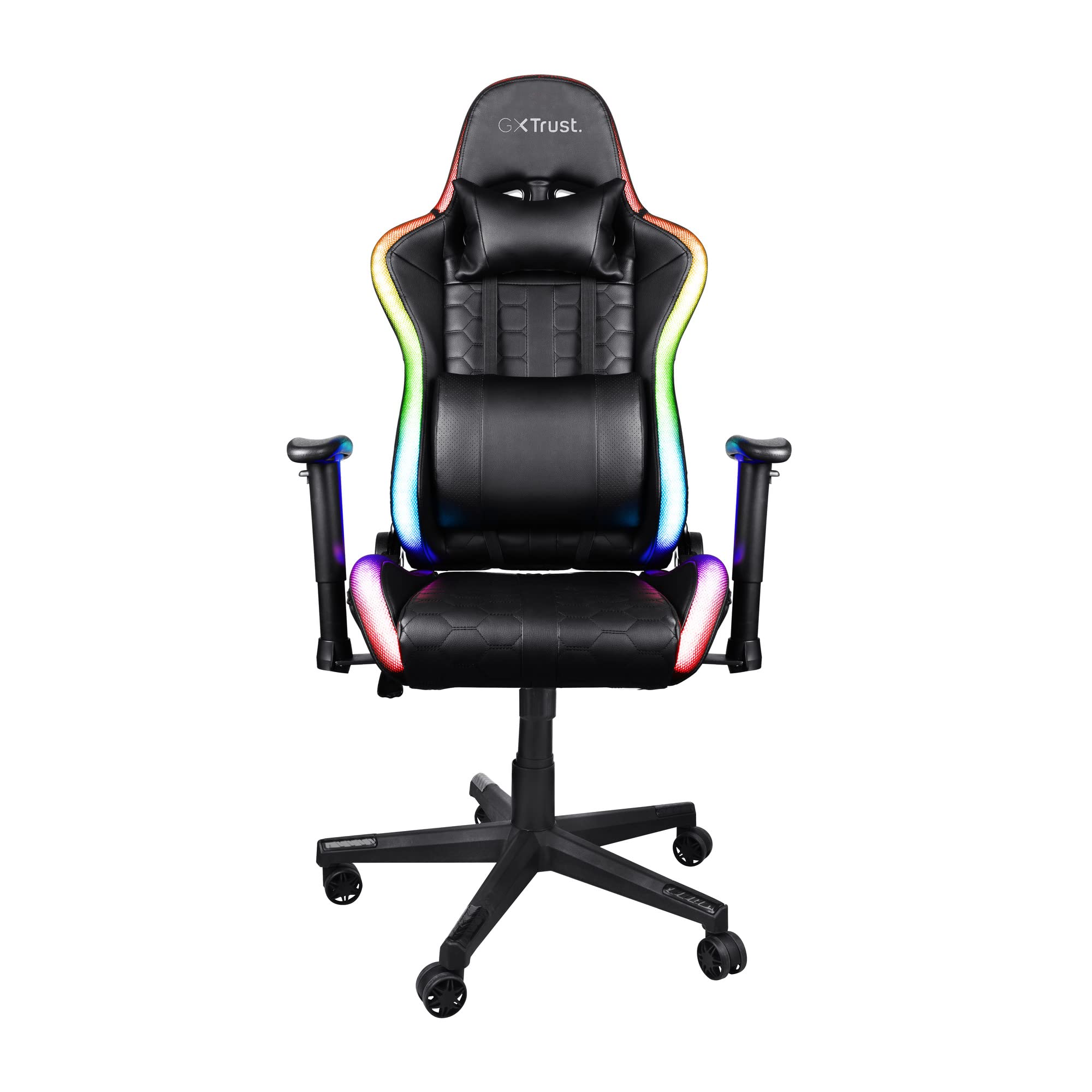 Trust Gaming Sedia da Gaming illuminata LED RGB GXT 716 Rizza - Sedia PC Ergonomica Regolabile con 350 Colori, Totalmente Girevole, con Cuscini Removibili - Nero