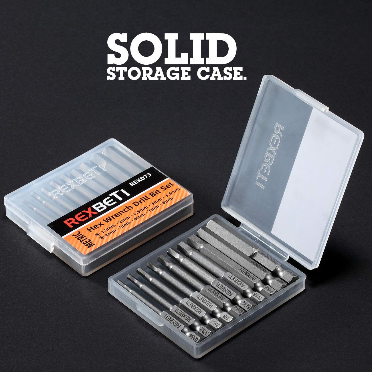 REXBETI 20 Piece Hex Head Allen Wrench Screwdriver Bit Set, SAE Metric 1/4 Inch Hex Shank S2 Steel Magnetic 2.3 Inch Long Drill Bits with Storage Box(20-Hex Bit Set(silver))