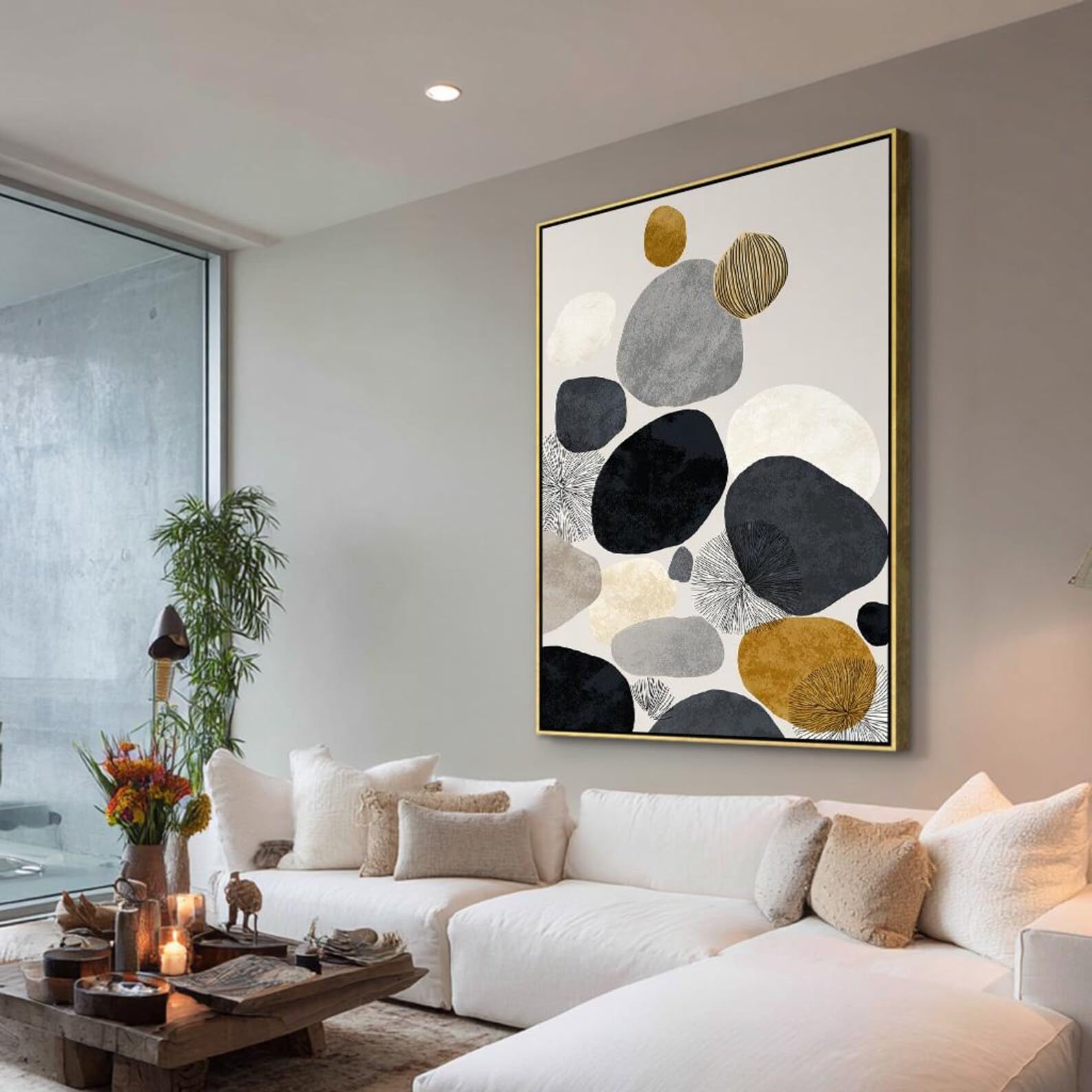 Modern Hallway Decor, Japandi Canvas Wall Art, Portrait Wabi Sabi Abstract Painting, Large Minimalist Posters and Prints(70x100cm/Frameless)