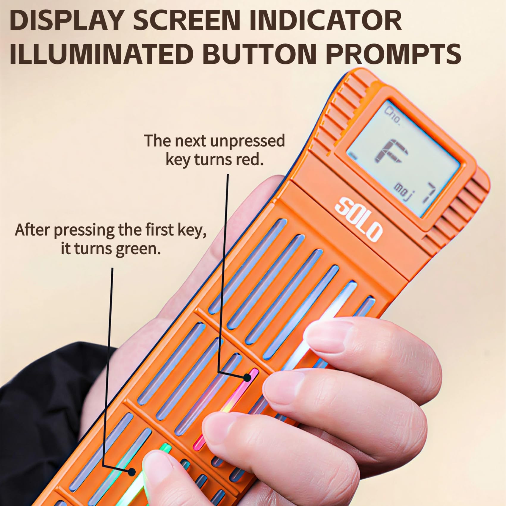 Digital Guitar Chord Trainer, tragbare 6-Bund-Gitarre Training Tool mit rotierenden Chart-Bildschirm, Anfänger Praxis Tool mit Akkord Chart Metronom, SCT-80 (Orange verbesserte Version)
