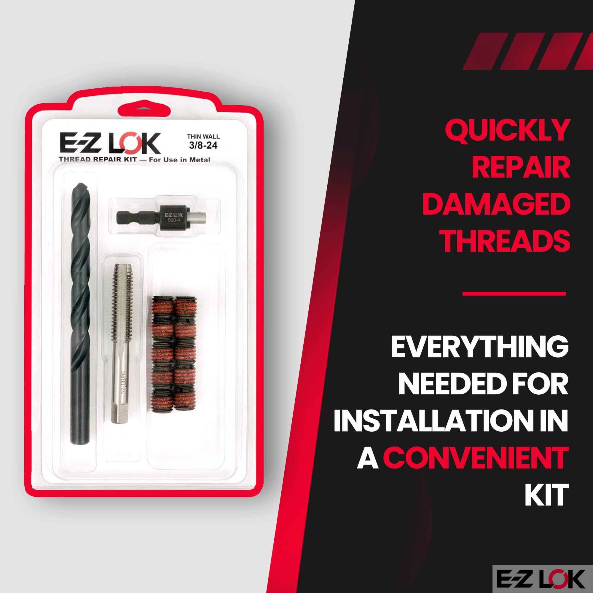 E-Z Lok Ez-310–624 inserts filetés pour le métal, 3/8–24 Kit d'installation, EN ACIER, Noir Oxyde